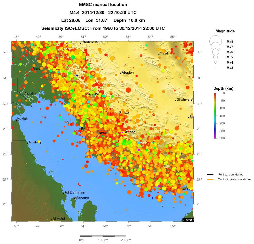 regional depth historical seismicity