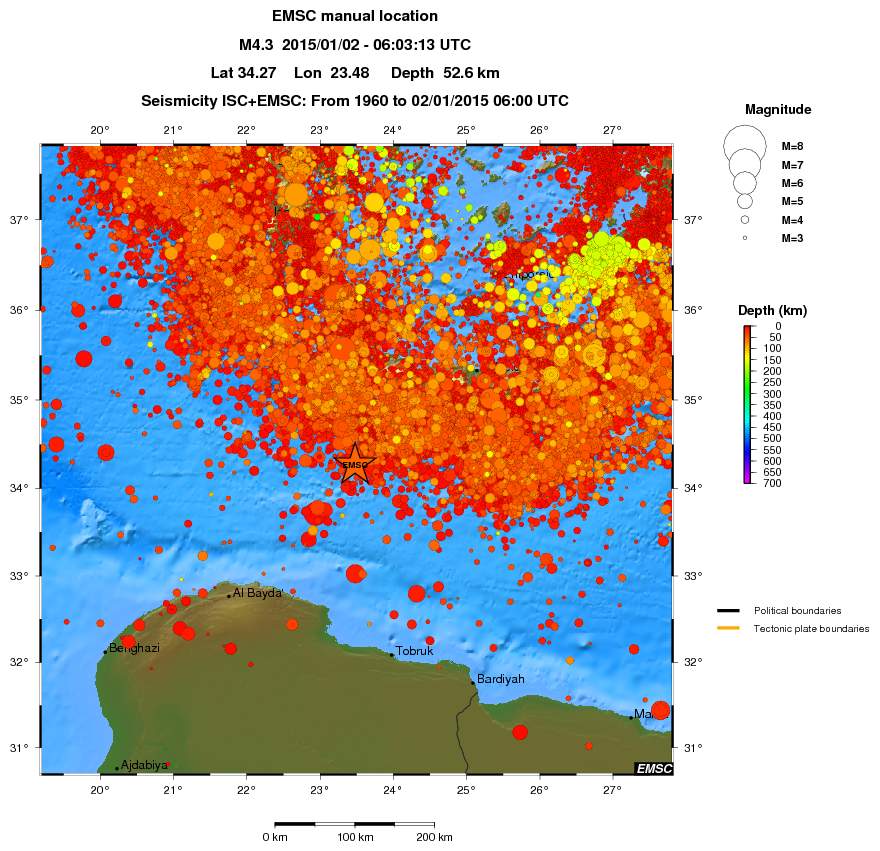 regional depth historical seismicity