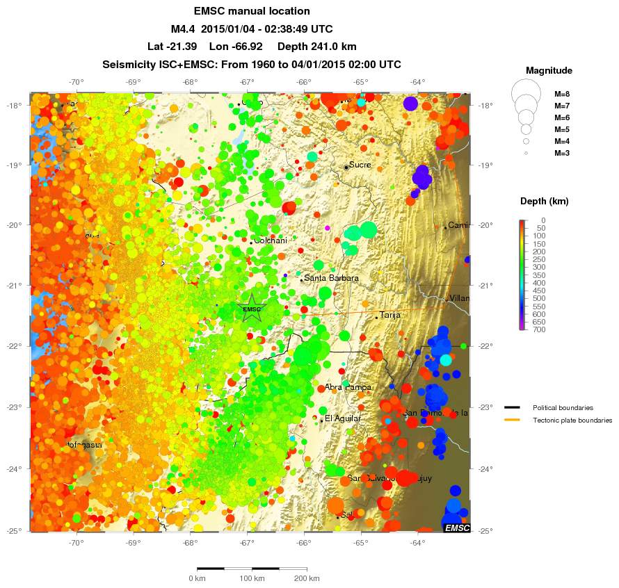 regional depth historical seismicity
