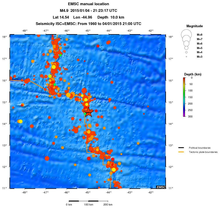 regional depth historical seismicity
