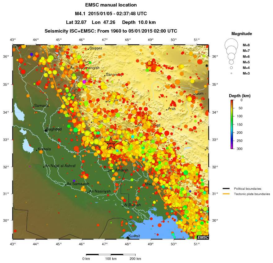 regional depth historical seismicity