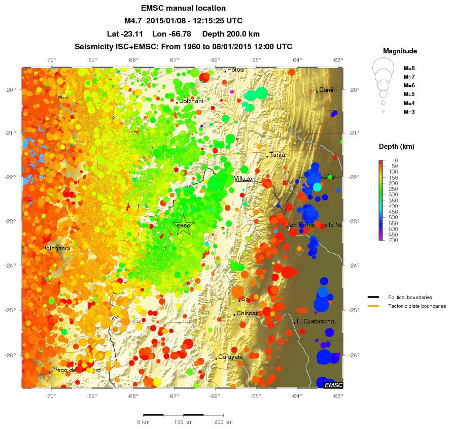 regional depth historical seismicity