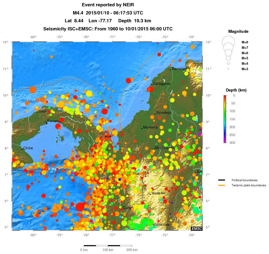regional depth historical seismicity
