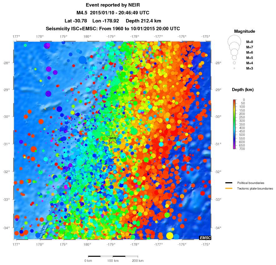 regional depth historical seismicity