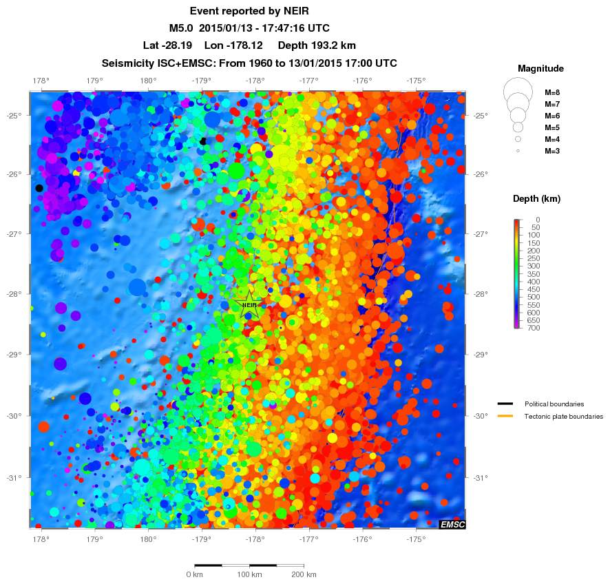 regional depth historical seismicity