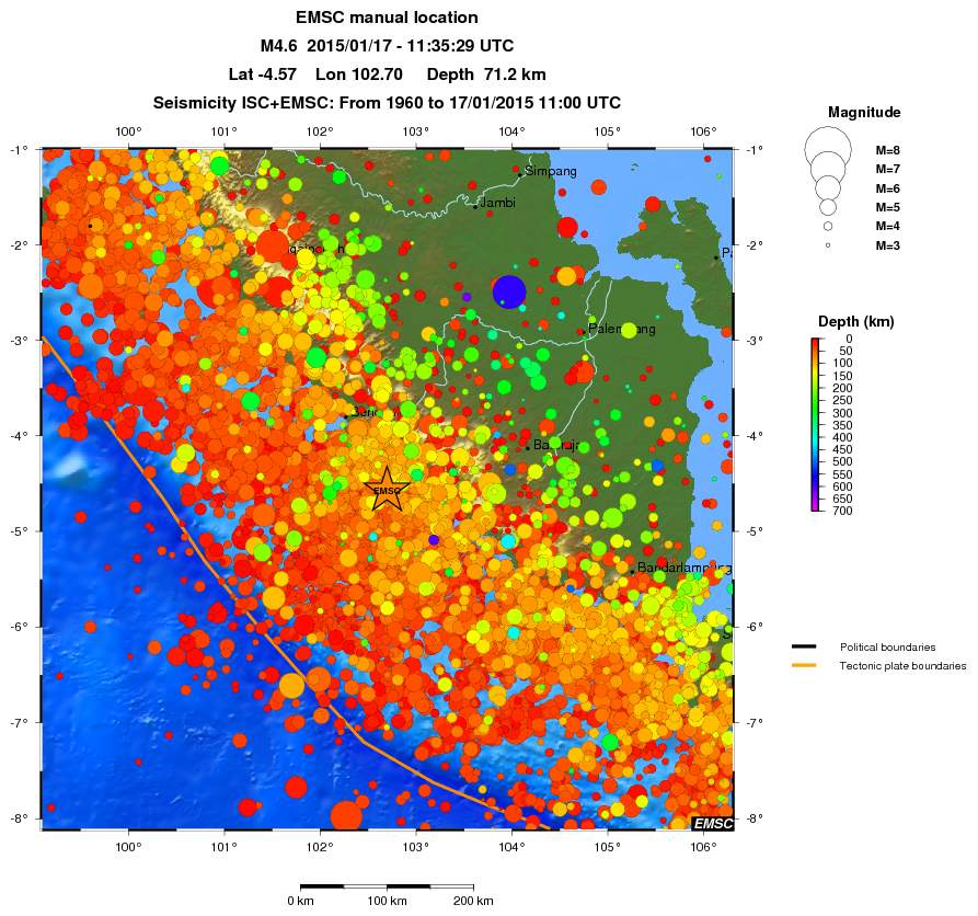 regional depth historical seismicity