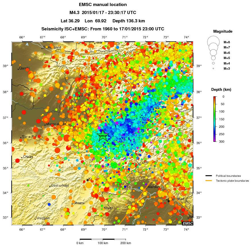 regional depth historical seismicity