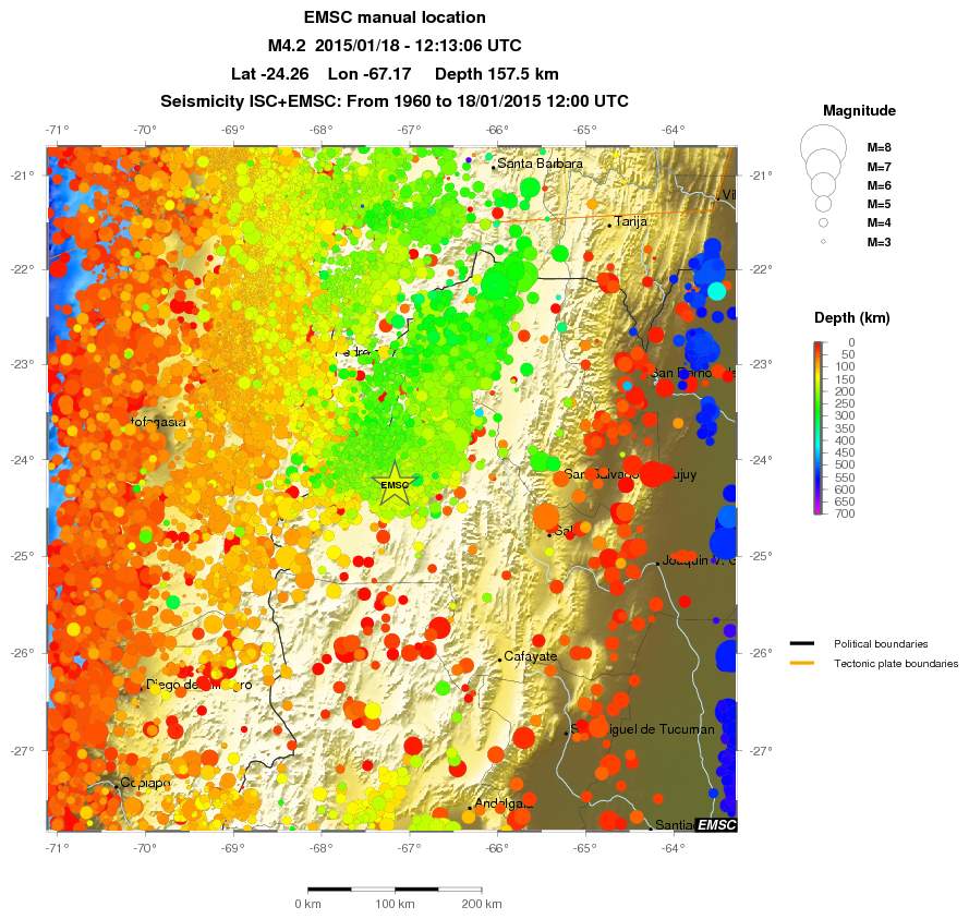 regional depth historical seismicity