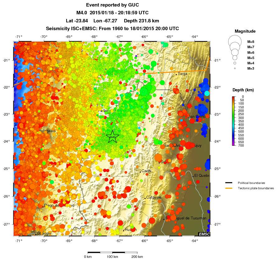 regional depth historical seismicity