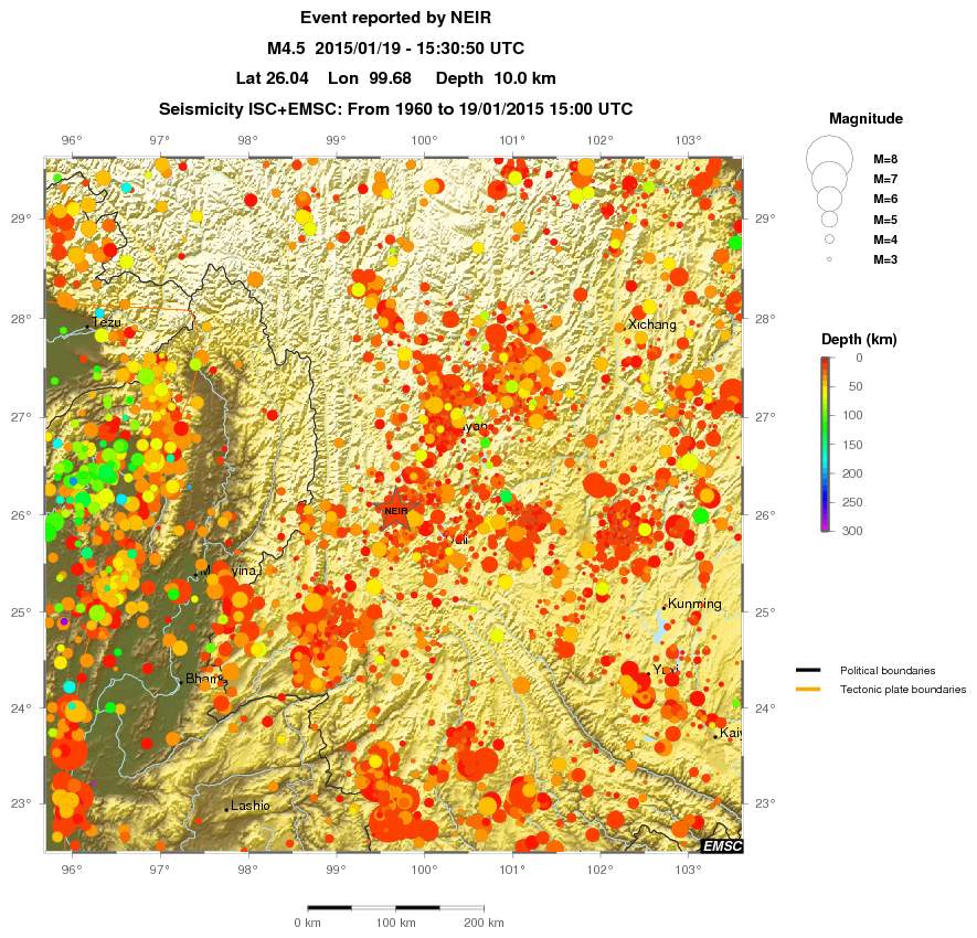 regional depth historical seismicity