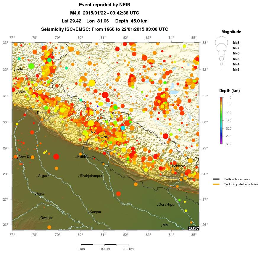 regional depth historical seismicity