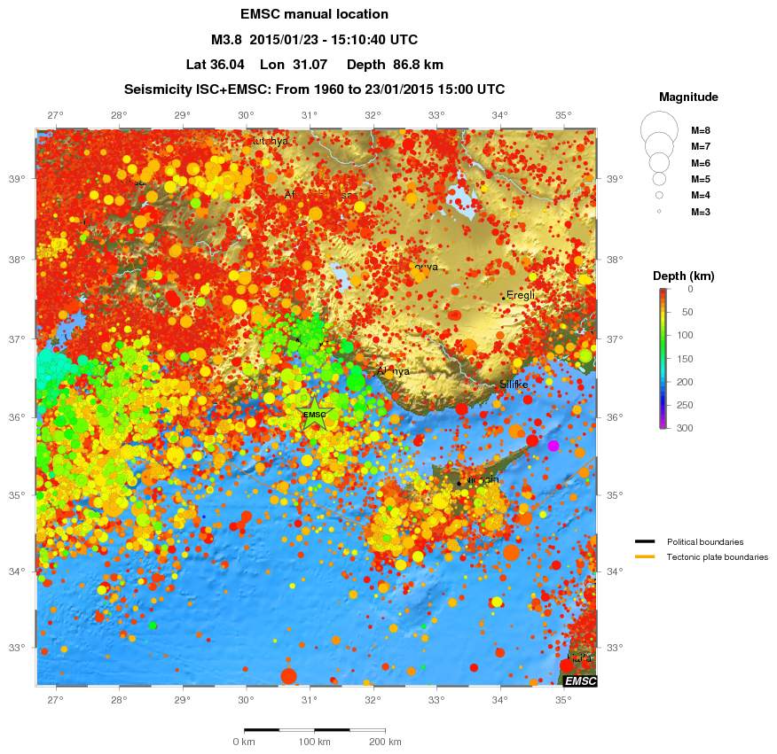 regional depth historical seismicity