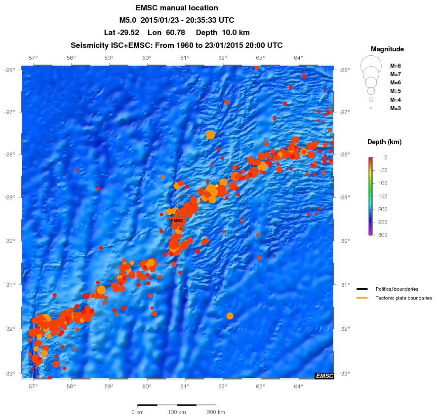 regional depth historical seismicity