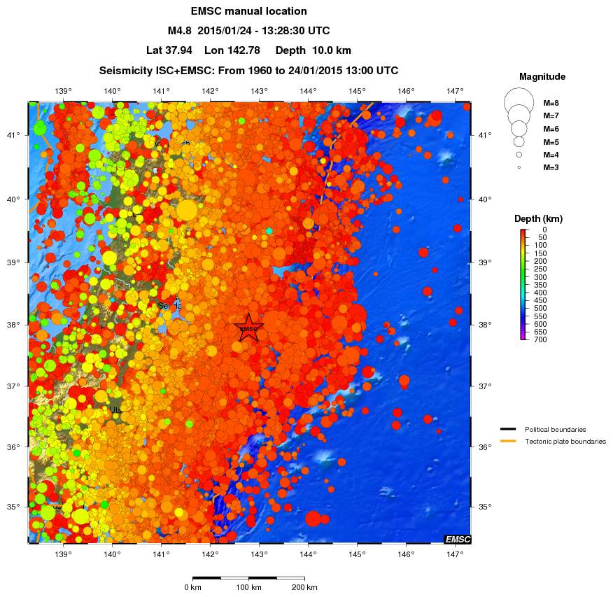 regional depth historical seismicity