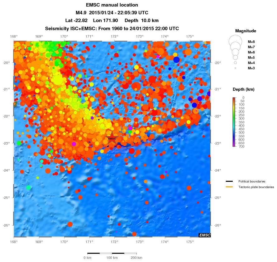 regional depth historical seismicity