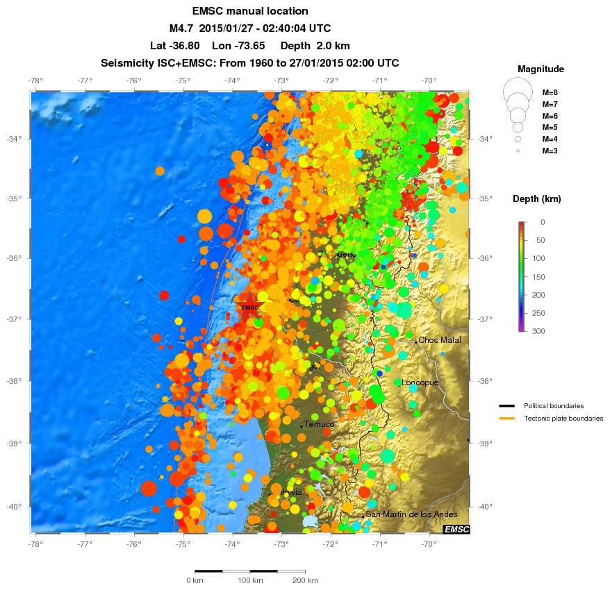 regional depth historical seismicity
