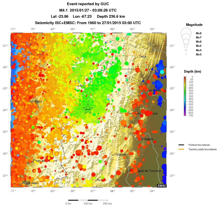 regional depth historical seismicity