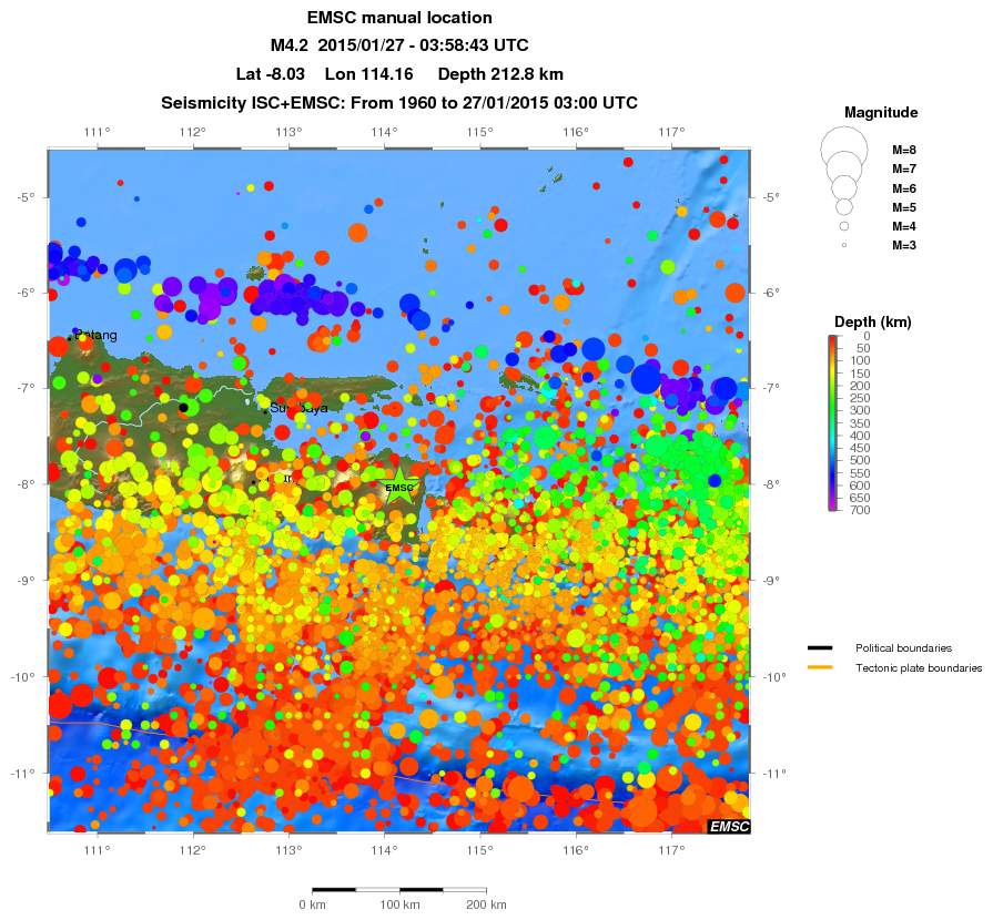 regional depth historical seismicity