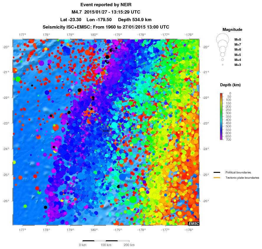 regional depth historical seismicity