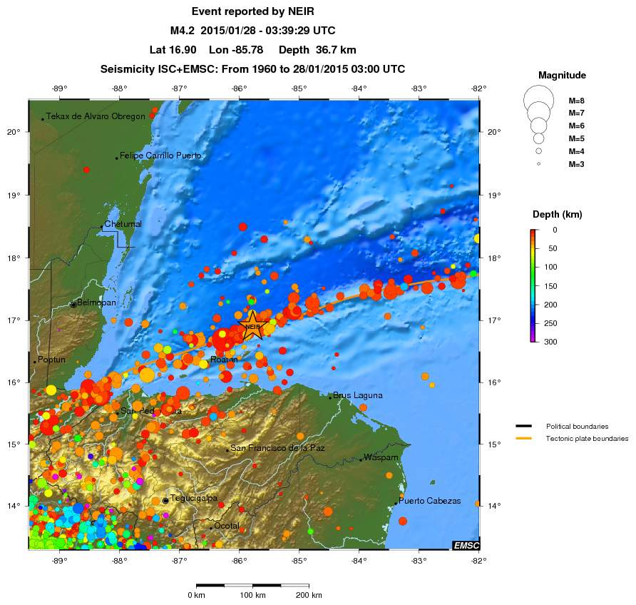 regional depth historical seismicity