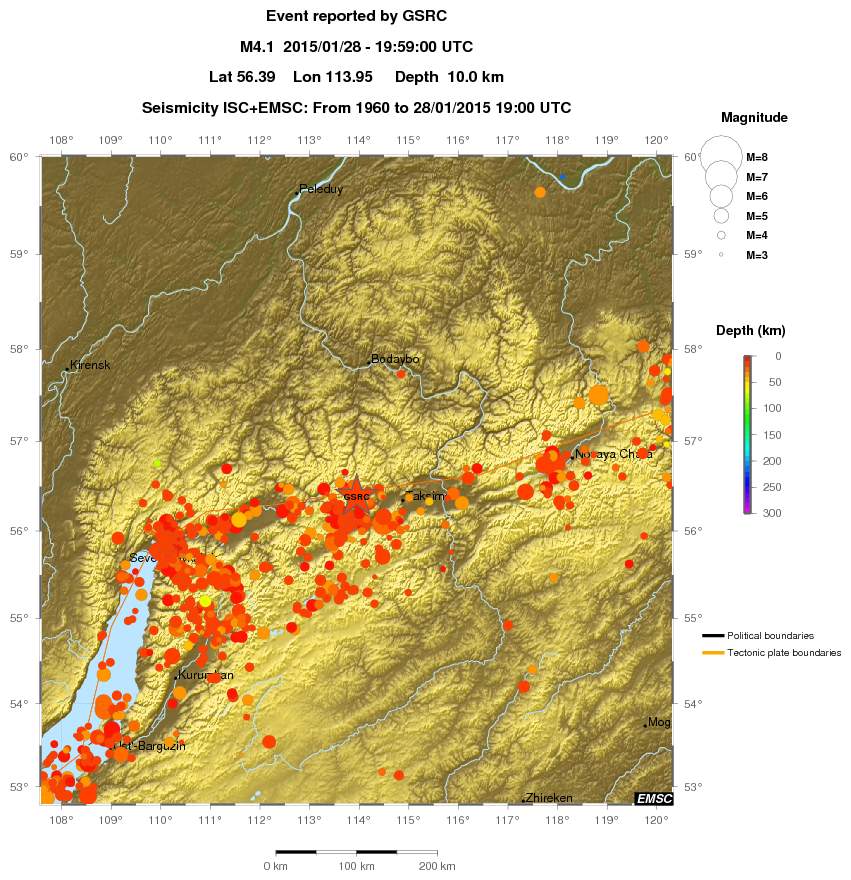 regional depth historical seismicity