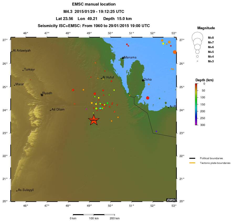 regional depth historical seismicity