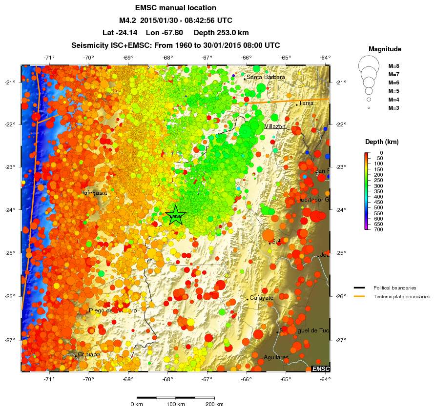 regional depth historical seismicity