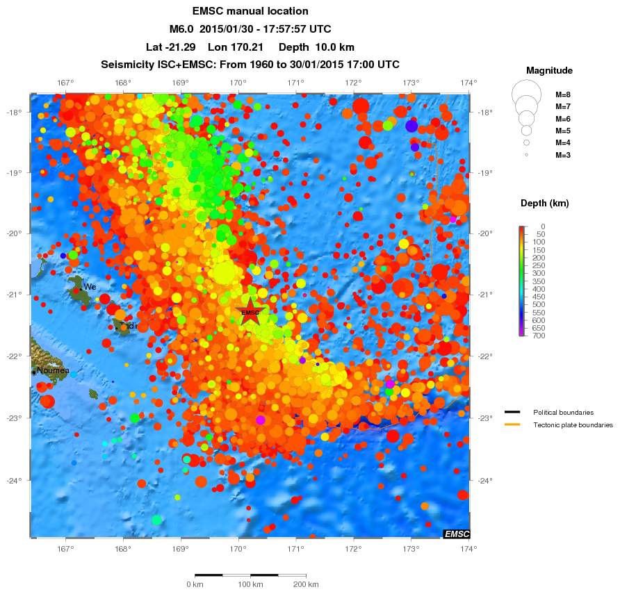 regional depth historical seismicity