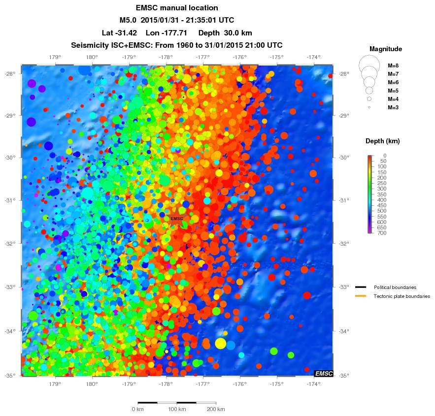 regional depth historical seismicity