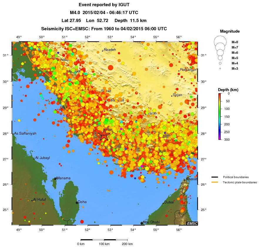 regional depth historical seismicity