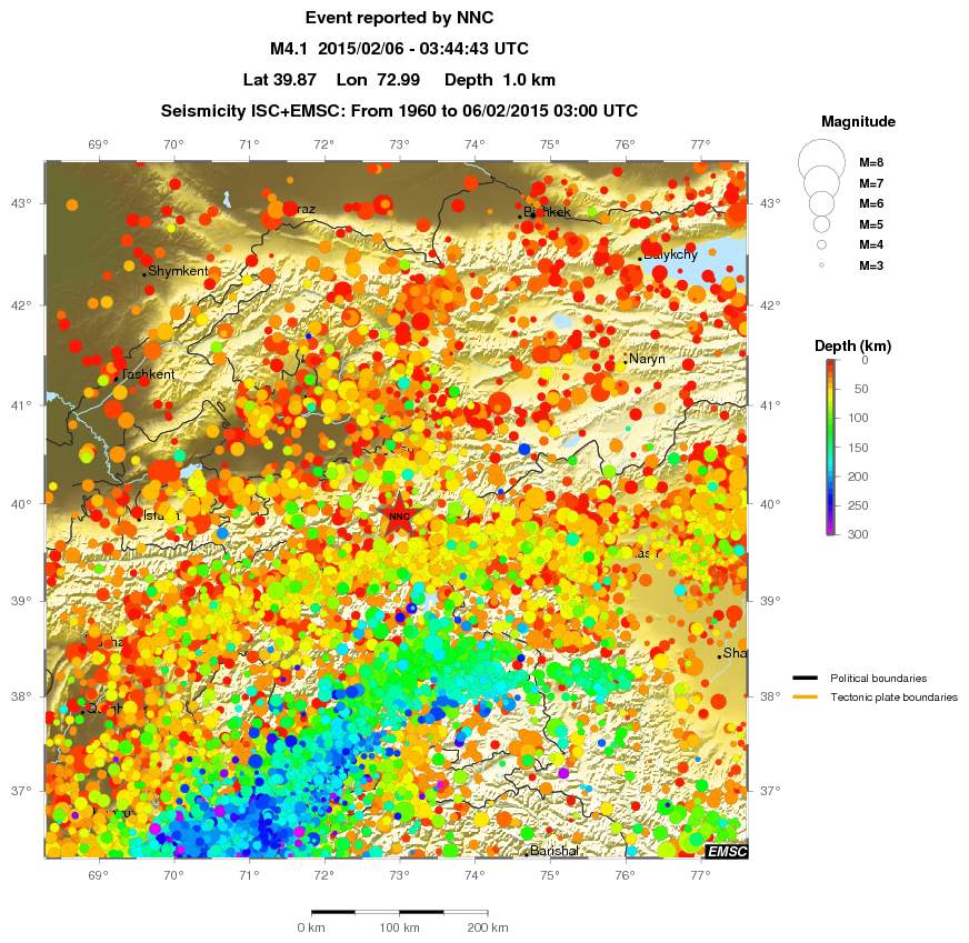 regional depth historical seismicity