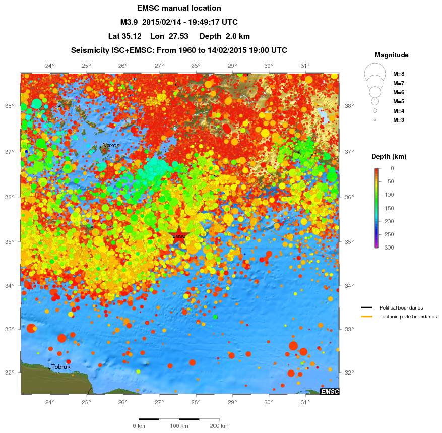 regional depth historical seismicity