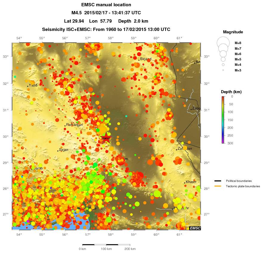 regional depth historical seismicity
