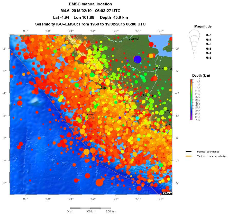 regional depth historical seismicity