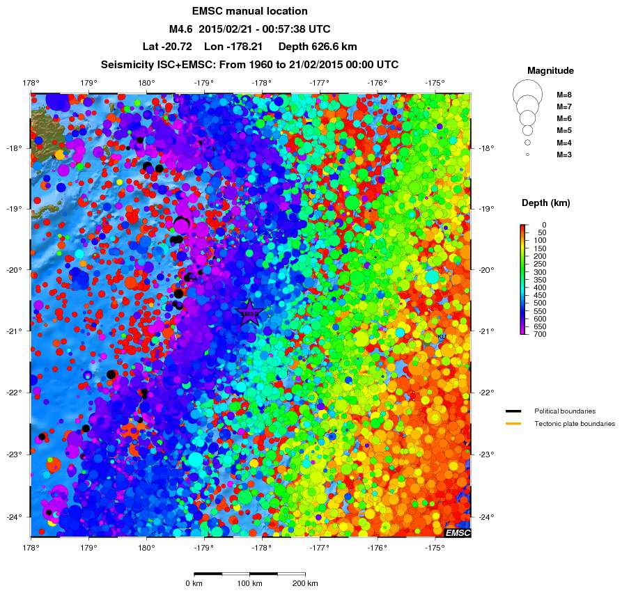 regional depth historical seismicity