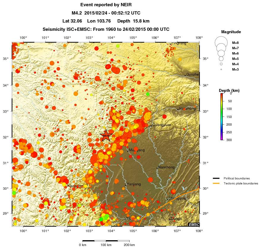 regional depth historical seismicity