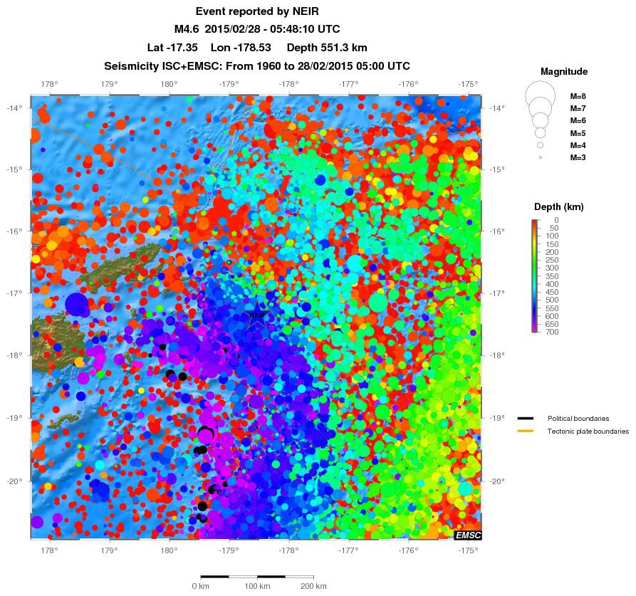 regional depth historical seismicity
