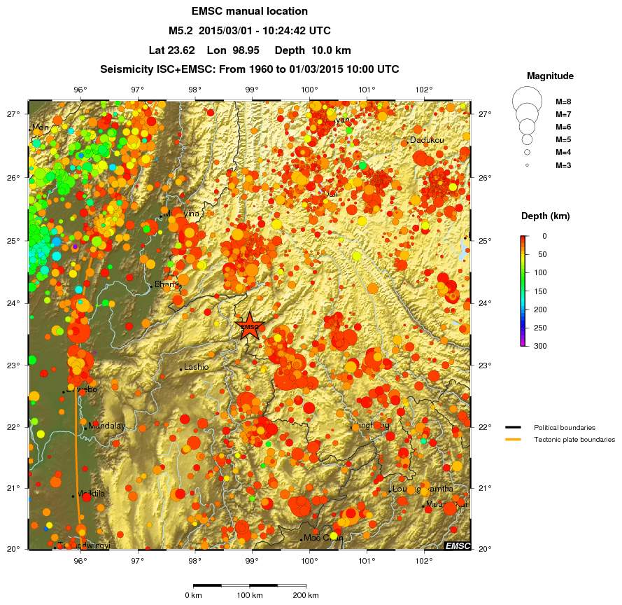 regional depth historical seismicity