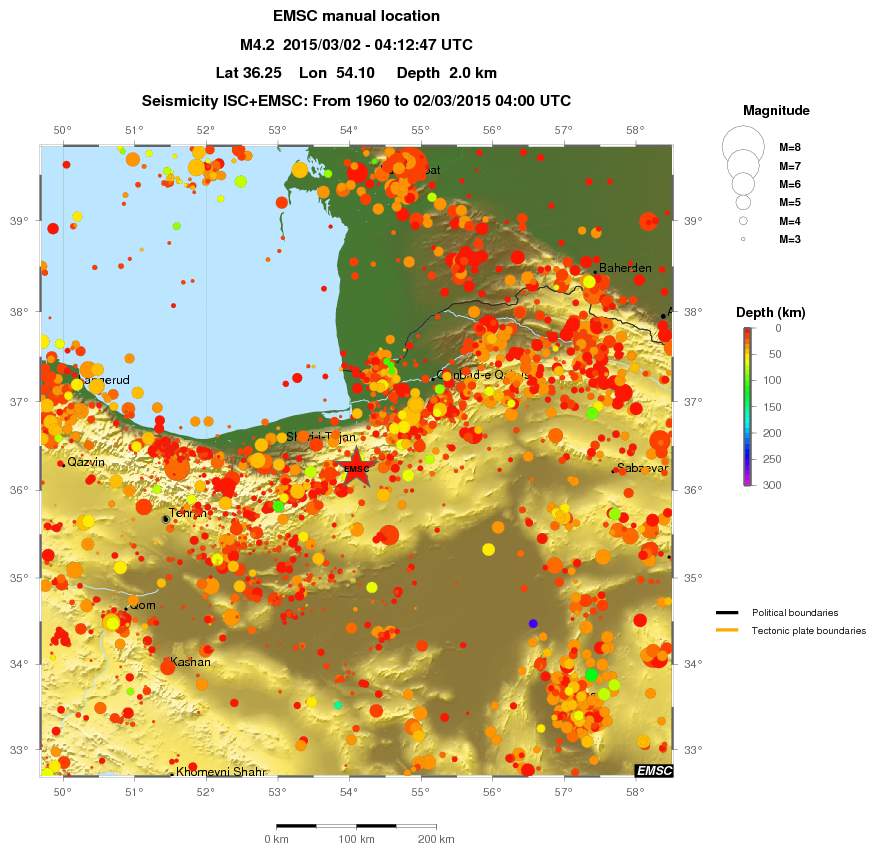 regional depth historical seismicity