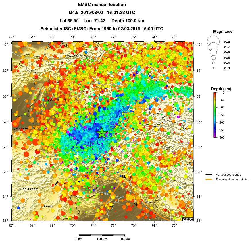 regional depth historical seismicity