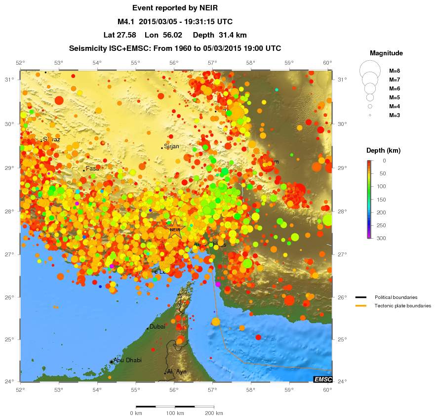 regional depth historical seismicity