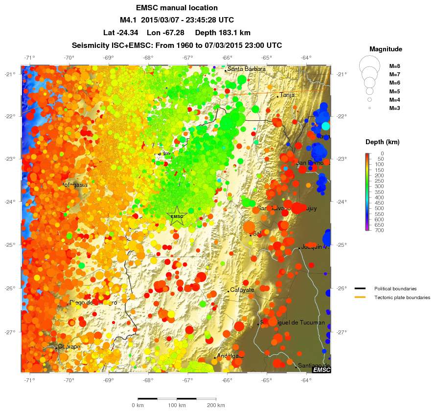 regional depth historical seismicity