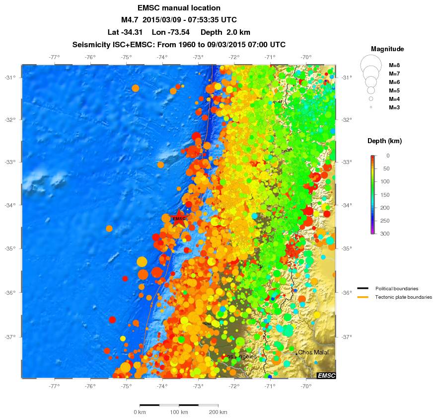 regional depth historical seismicity
