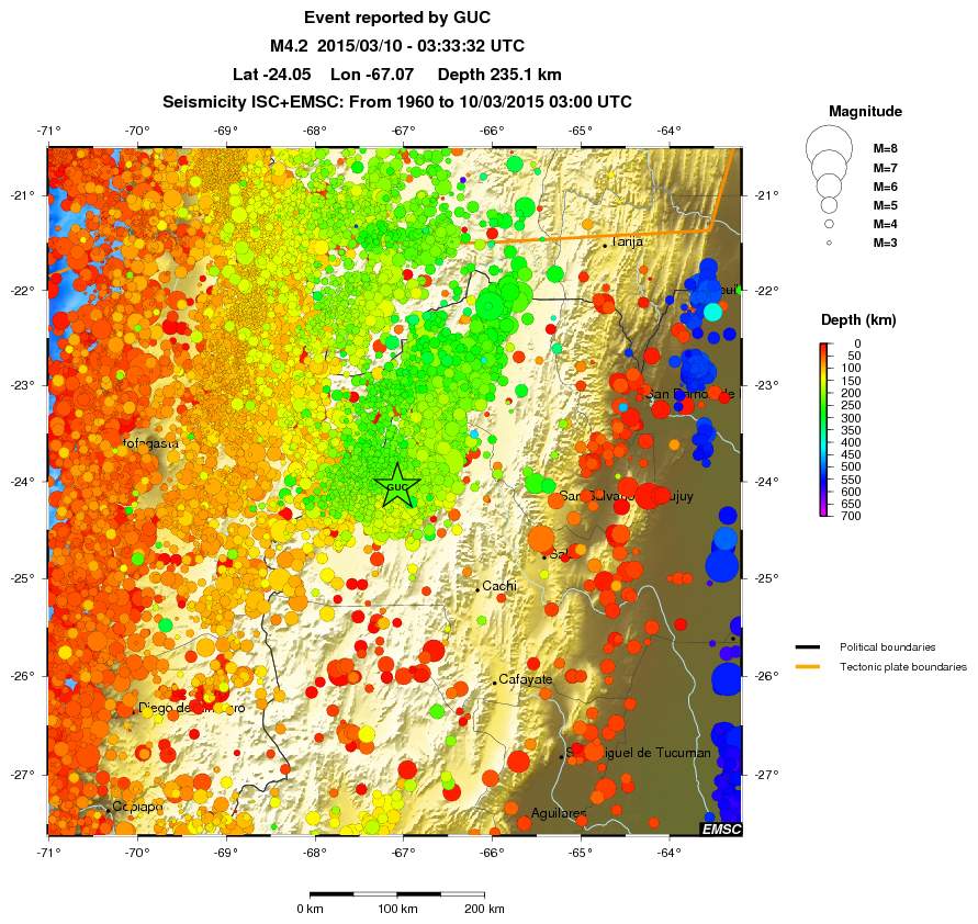 regional depth historical seismicity