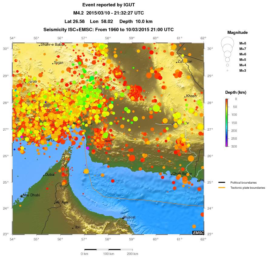 regional depth historical seismicity
