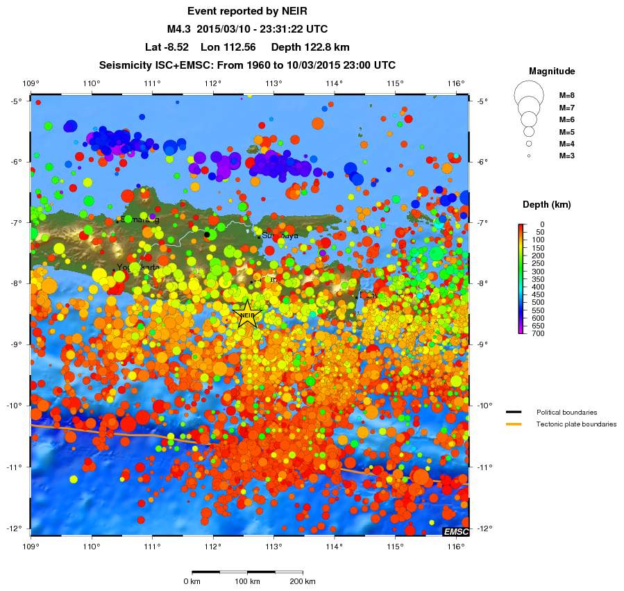 regional depth historical seismicity