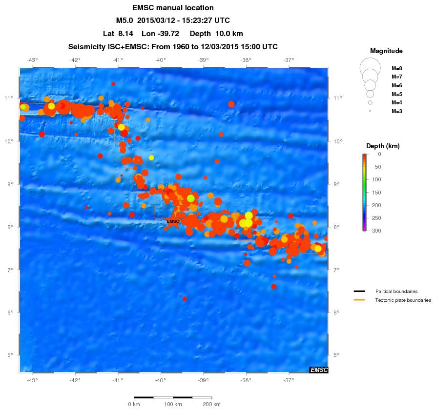regional depth historical seismicity