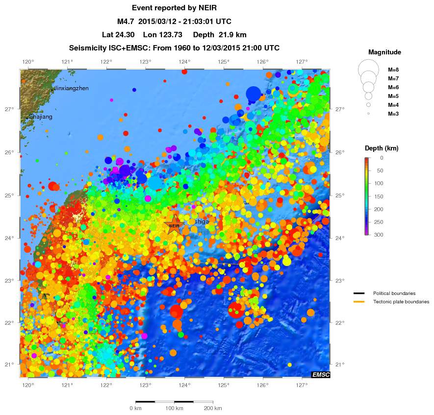 regional depth historical seismicity