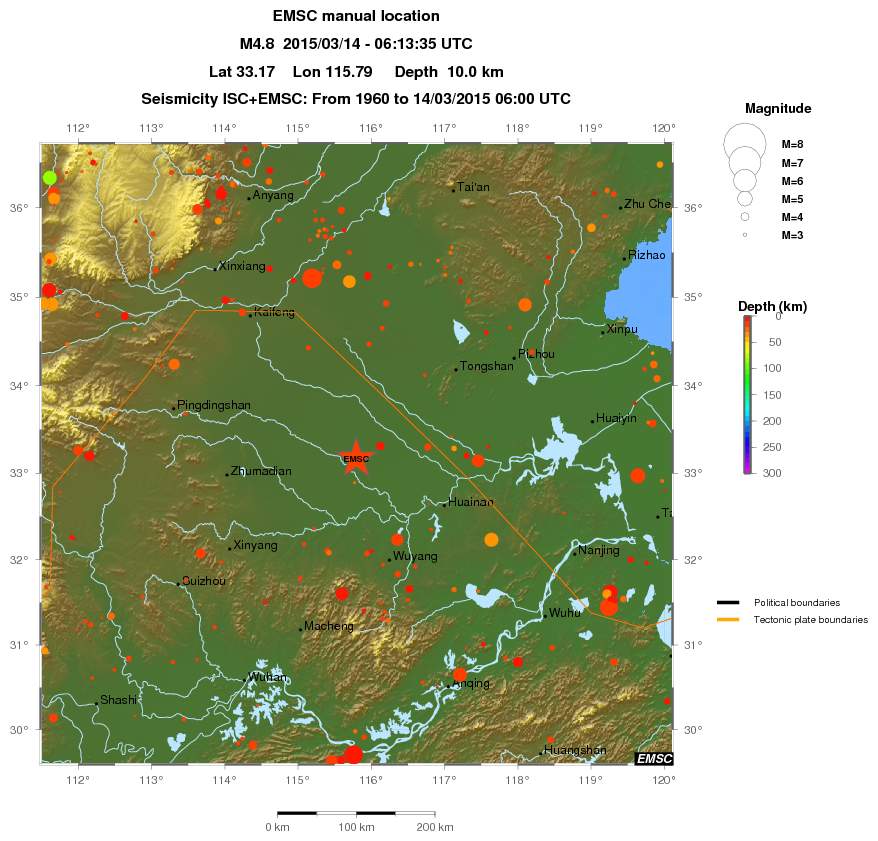 regional depth historical seismicity