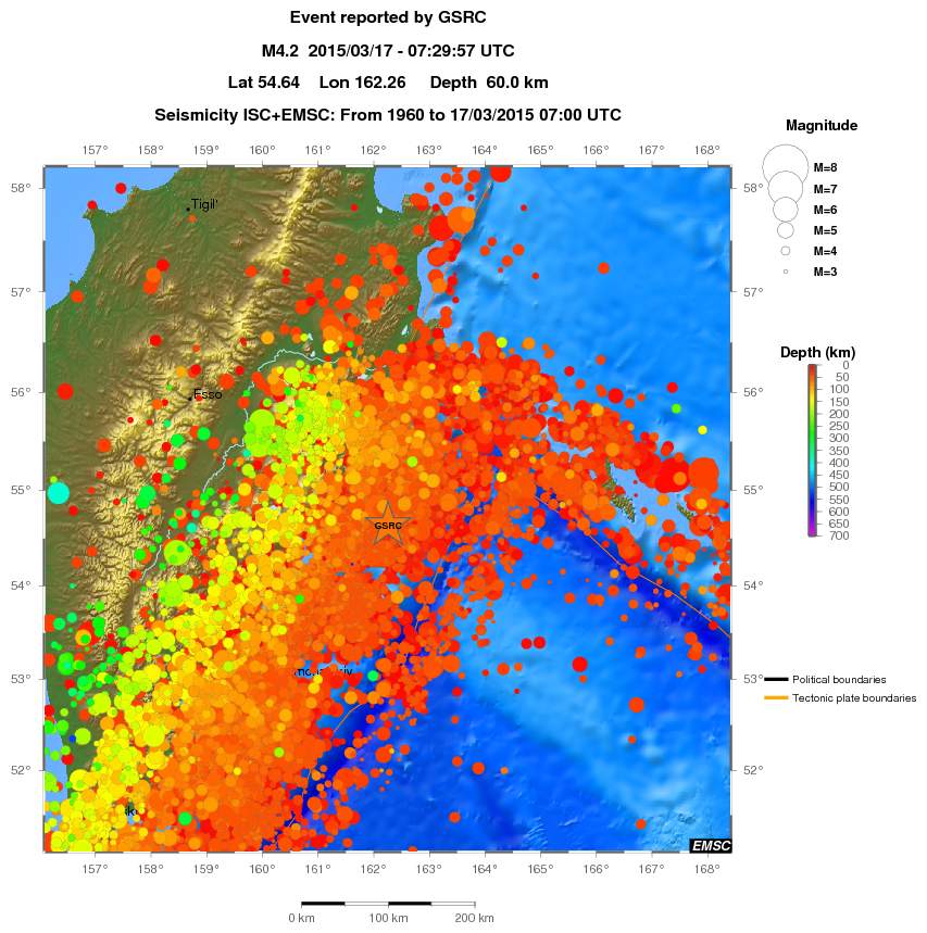 regional depth historical seismicity